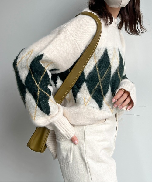 CPCM（シーピーシーエム）の「アーガイル起毛ニットプルオーバー（ニット/セーター・メンズ・マスタード/ブラック/アイボリー/グリーン・LARGE/MEDIUM）」の7枚目の写真