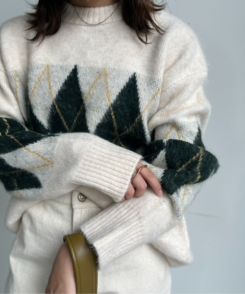 CPCM（シーピーシーエム）の「アーガイル起毛ニットプルオーバー（ニット/セーター・メンズ・マスタード/ブラック/アイボリー/グリーン・LARGE/MEDIUM）」の11枚目の写真