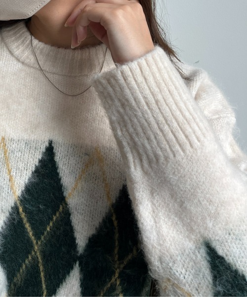 CPCM（シーピーシーエム）の「アーガイル起毛ニットプルオーバー（ニット/セーター・メンズ・マスタード/ブラック/アイボリー/グリーン・LARGE/MEDIUM）」の12枚目の写真