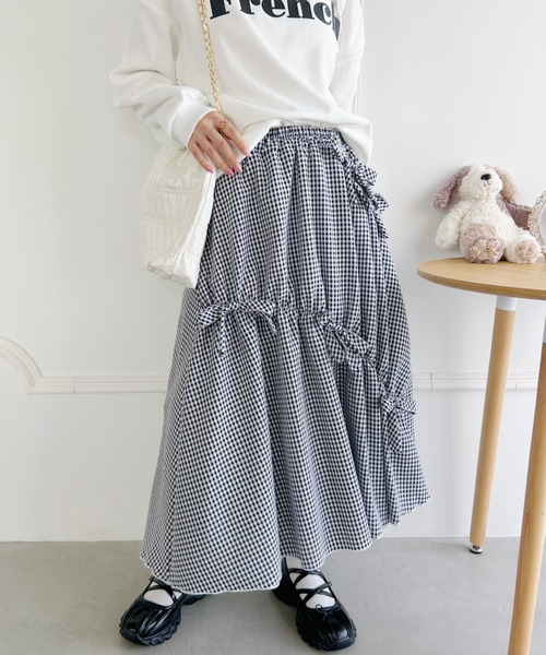 Loueme（ルエム）の「メニーリボンギャザーフレアスカート