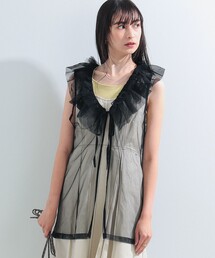 Ray BEAMS | Ray BEAMS / チュール フリルカラー ノースリーブ トップス(タンクトップ)