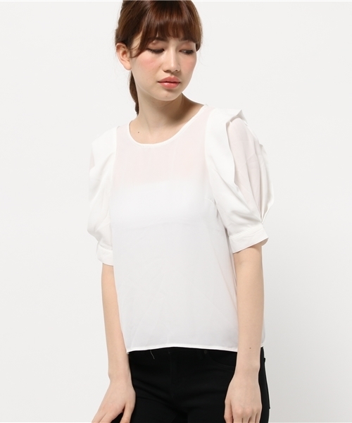 OUTLET（アウトレット）の「【who's who Chico】袖タックブラウス（シャツ/ブラウス・レディース・ブルー/ホワイト・FREE）」の2枚目の写真
