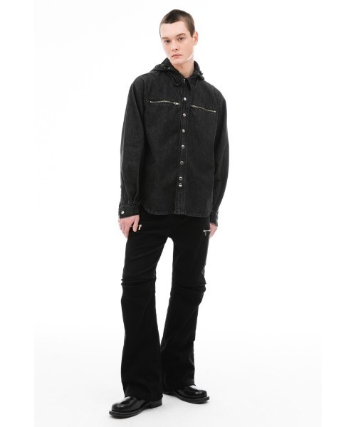 ANOTHERYOUTH(アナザーユース)の「【ANOTHER YOUTH/アナザーユース】denim hood shirts/ デニム フード シャツ デニムシャツ(シャツ/ブラウス・メンズ・ブラック/ブルー・ONE SIZE)」の9枚目の写真