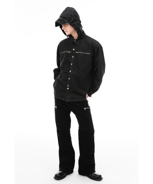 ANOTHERYOUTH(アナザーユース)の「【ANOTHER YOUTH/アナザーユース】denim hood shirts/ デニム フード シャツ デニムシャツ(シャツ/ブラウス・メンズ・ブラック/ブルー・ONE SIZE)」の14枚目の写真