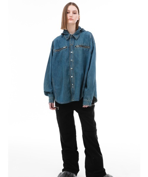 ANOTHERYOUTH(アナザーユース)の「【ANOTHER YOUTH/アナザーユース】denim hood shirts/ デニム フード シャツ デニムシャツ(シャツ/ブラウス・メンズ・ブラック/ブルー・ONE SIZE)」の13枚目の写真