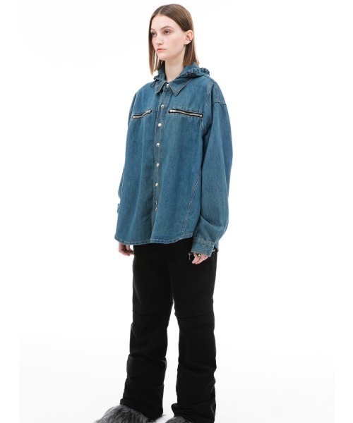 ANOTHERYOUTH(アナザーユース)の「【ANOTHER YOUTH/アナザーユース】denim hood shirts/ デニム フード シャツ デニムシャツ(シャツ/ブラウス・メンズ・ブラック/ブルー・ONE SIZE)」の8枚目の写真