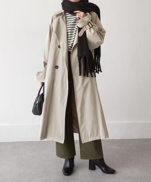 Chillfar（チルファー）の「キャンディ袖BIGトレンチコート（トレンチコート・レディース・グレイッシュベージュ/カーキ/グレー/ベージュ/サンドベージュ/マスタード・MEDIUM/LARGE）」の4枚目の写真