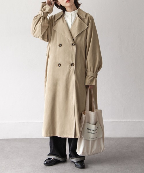 Chillfar（チルファー）の「キャンディ袖BIGトレンチコート（トレンチコート・レディース・グレイッシュベージュ/カーキ/グレー/ベージュ/サンドベージュ/マスタード・MEDIUM/LARGE）」の18枚目の写真