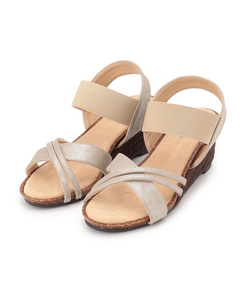 SHOO・LA・RUE(シューラルー)の「◆【累計31万足/シューダル】片手ではける ラウンドクロスサンダル(サンダル・レディース・ゴールド/ネイビー/シルバー/ブラック・25/35/45)」の1枚目の写真