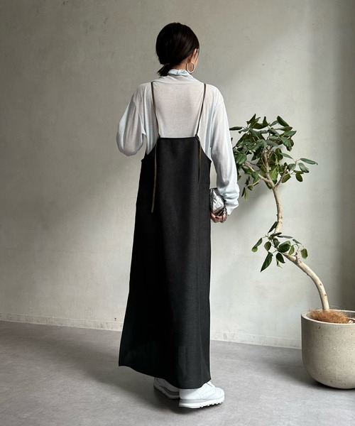 美品 DouDouリネン混セットロングワンピース ドゥドゥ 半袖 ベージュ 麻混 WEB限定】シアー切替リネンライクワンピース | DOUDOU(ドゥドゥ
