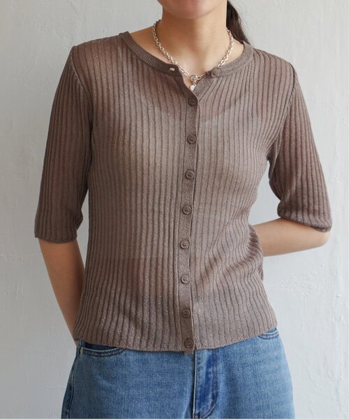 VENCEEXCHANGE（ヴァンスエクスチェンジ）の「ラメシアーリブ2WAYカーディガン（カーディガン/ボレロ・レディース・ベージュ/ブラウン/グレー/ブラック・FREE）」の3枚目の写真