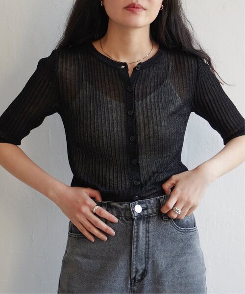 VENCEEXCHANGE（ヴァンスエクスチェンジ）の「ラメシアーリブ2WAYカーディガン（カーディガン/ボレロ・レディース・ベージュ/ブラウン/グレー/ブラック・FREE）」の2枚目の写真