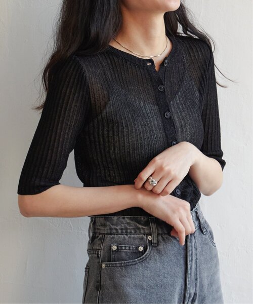 VENCEEXCHANGE（ヴァンスエクスチェンジ）の「ラメシアーリブ2WAYカーディガン（カーディガン/ボレロ・レディース・ベージュ/ブラウン/グレー/ブラック・FREE）」の11枚目の写真