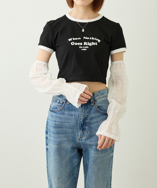 tolene(トレネ)の「クロップドリンガーTシャツ(Tシャツ/カットソー・レディース・ブラック・FREE)」の2枚目の写真