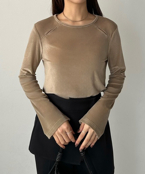 callautia(カラウティア)の「カットアウトシアーベロアトップス(Tシャツ/カットソー・レディース・ブラウン/グリーン/ブラック/ブルー/グレイッシュベージュ・SMALL/MEDIUM/LARGE/X-LARGE)」の18枚目の写真