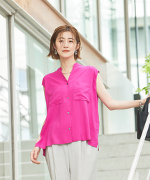 レーヨンリネンノースリーブシャツ