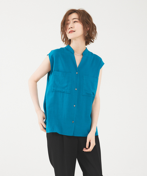 abahouse mavie（アバハウスマヴィ）の「レーヨンリネンノースリーブシャツ（シャツ/ブラウス・レディース・ブルー/ブラック/ライトベージュ/ピンク・フリー）」の4枚目の写真