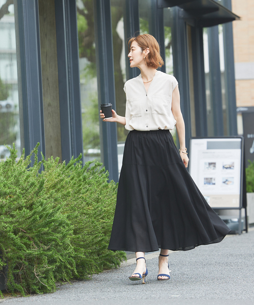 abahouse mavie（アバハウスマヴィ）の「レーヨンリネンノースリーブシャツ（シャツ/ブラウス・レディース・ブルー/ブラック/ライトベージュ/ピンク・フリー）」の5枚目の写真