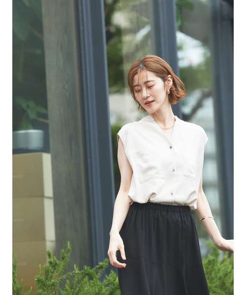 abahouse mavie（アバハウスマヴィ）の「レーヨンリネンノースリーブシャツ（シャツ/ブラウス・レディース・ブルー/ブラック/ライトベージュ/ピンク・フリー）」の9枚目の写真