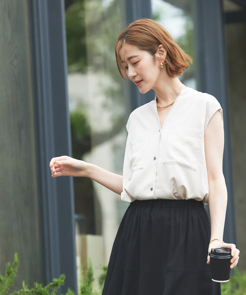 abahouse mavie（アバハウスマヴィ）の「レーヨンリネンノースリーブシャツ（シャツ/ブラウス・レディース・ブルー/ブラック/ライトベージュ/ピンク・フリー）」の19枚目の写真