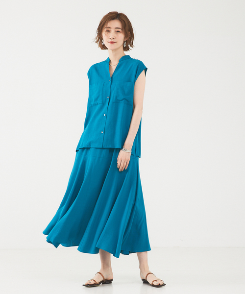 abahouse mavie（アバハウスマヴィ）の「レーヨンリネンノースリーブシャツ（シャツ/ブラウス・レディース・ブルー/ブラック/ライトベージュ/ピンク・フリー）」の6枚目の写真