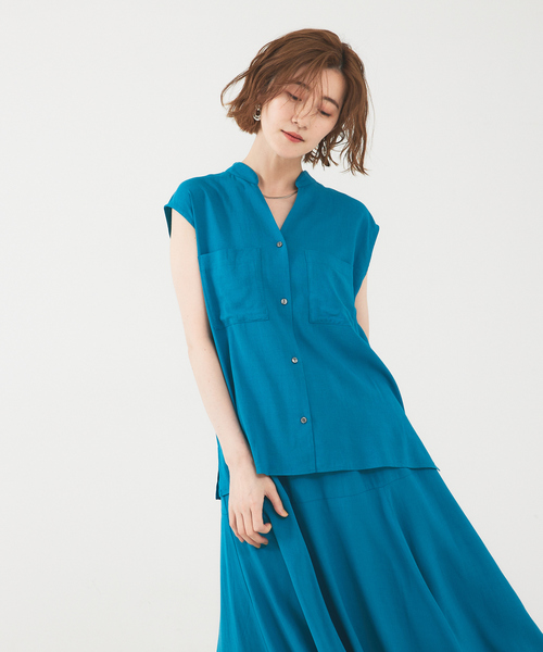 abahouse mavie（アバハウスマヴィ）の「レーヨンリネンノースリーブシャツ（シャツ/ブラウス・レディース・ブルー/ブラック/ライトベージュ/ピンク・フリー）」の10枚目の写真