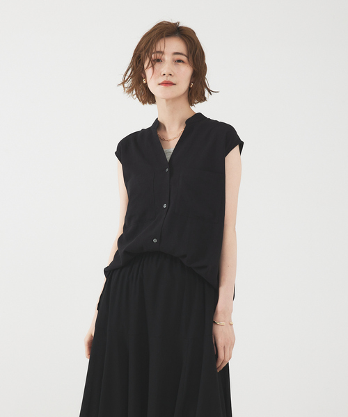 abahouse mavie（アバハウスマヴィ）の「レーヨンリネンノースリーブシャツ（シャツ/ブラウス・レディース・ブルー/ブラック/ライトベージュ/ピンク・フリー）」の7枚目の写真