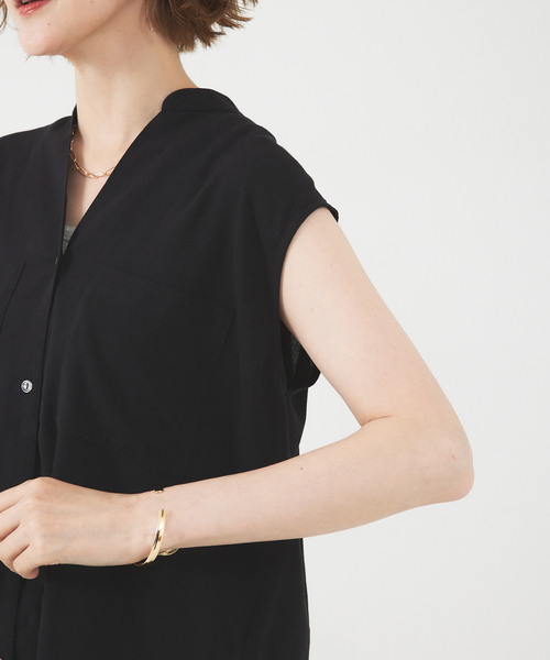 abahouse mavie（アバハウスマヴィ）の「レーヨンリネンノースリーブシャツ（シャツ/ブラウス・レディース・ブルー/ブラック/ライトベージュ/ピンク・フリー）」の8枚目の写真