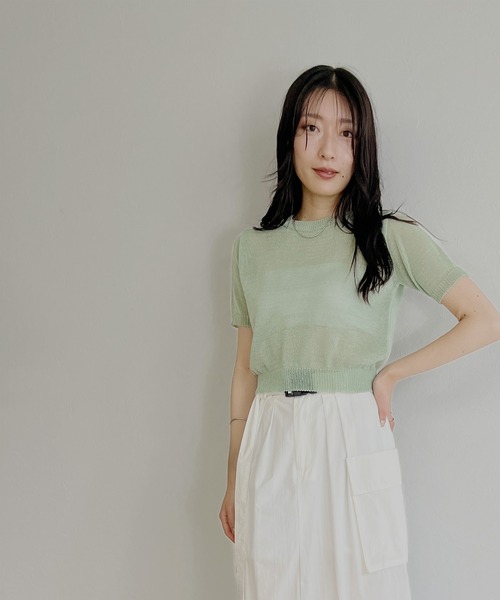 ISOOK(アイスー)の「【ZOZO限定】Back open sheer summer knit / バックオープンシアーサマーニット(ニット/セーター・レディース・ライトベージュ/ミント・FREE)」の19枚目の写真