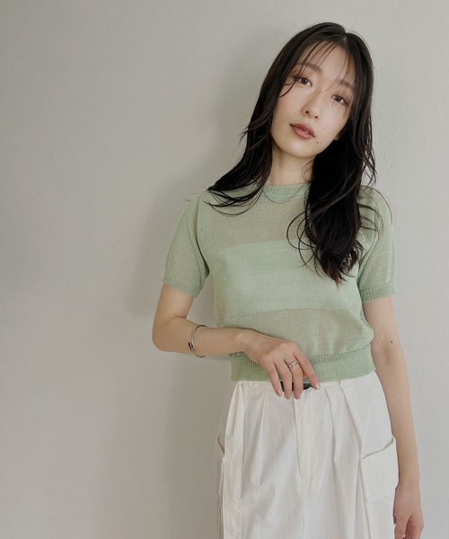 ISOOK(アイスー)の「【ZOZO限定】Back open sheer summer knit / バックオープンシアーサマーニット(ニット/セーター・レディース・ライトベージュ/ミント・FREE)」の4枚目の写真