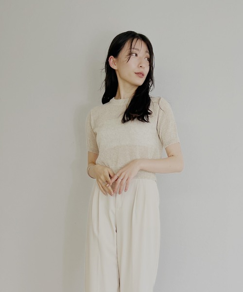 ISOOK(アイスー)の「【ZOZO限定】Back open sheer summer knit / バックオープンシアーサマーニット(ニット/セーター・レディース・ライトベージュ/ミント・FREE)」の3枚目の写真