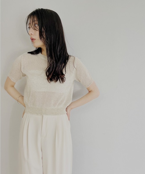 ISOOK(アイスー)の「【ZOZO限定】Back open sheer summer knit / バックオープンシアーサマーニット(ニット/セーター・レディース・ライトベージュ/ミント・FREE)」の13枚目の写真