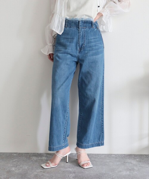 fredy emue(フレディエミュ)の「ライトオンスデニムセミワイドパンツ(デニムパンツ・レディース・ネイビー/ブルー・34/36/38)」の1枚目の写真