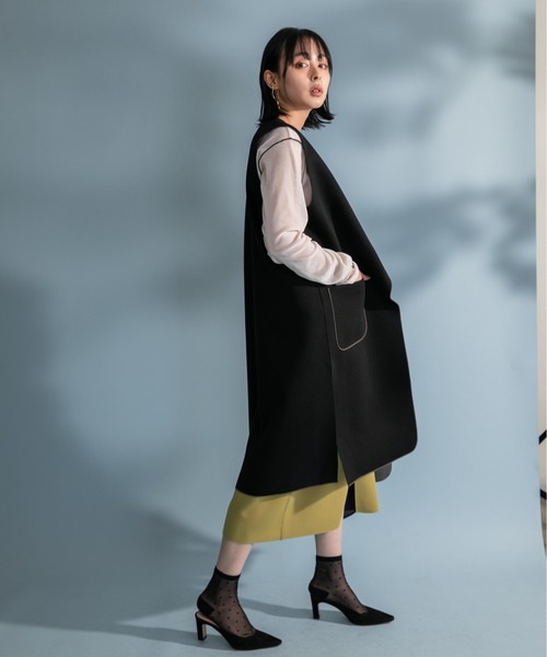 Eimee Law(エイミーロウ)の「2TEXバーボタン アイレットジレ(その他アウター・レディース・ブラック/グレー/モカ・38)」の6枚目の写真