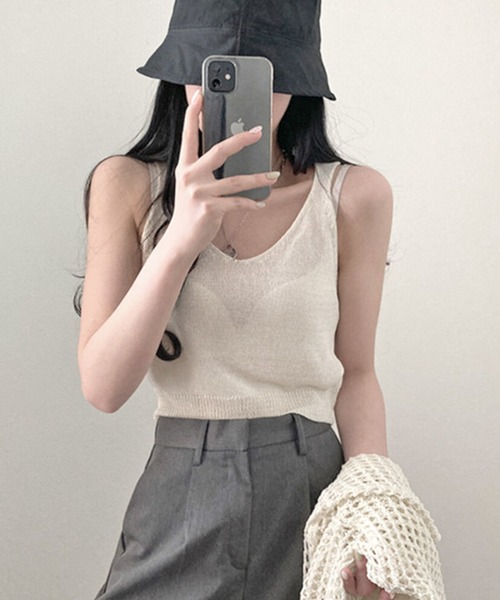 Mayree（メイリー）の「【AURORIA】メッシュサマーニットセット（Tシャツ/カットソー・レディース・ホワイト/ブラック/ライトブルー/ネイビー/ベージュ/オレンジ・FREE）」の20枚目の写真