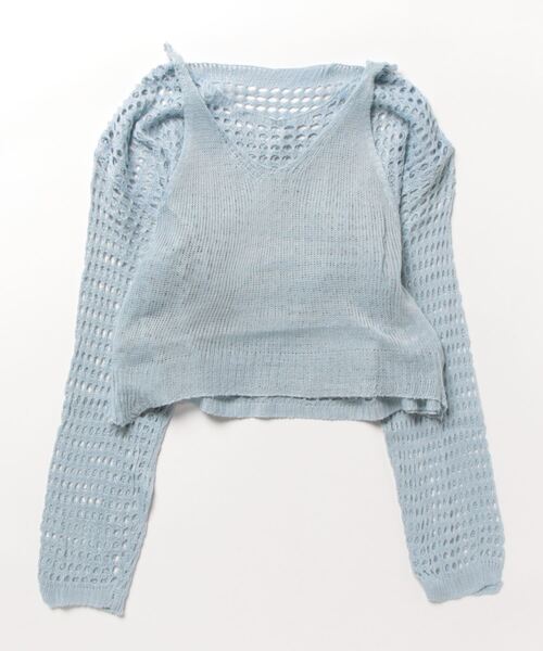 Mayree（メイリー）の「【AURORIA】メッシュサマーニットセット（Tシャツ/カットソー・レディース・ホワイト/ブラック/ライトブルー/ネイビー/ベージュ/オレンジ・FREE）」の8枚目の写真