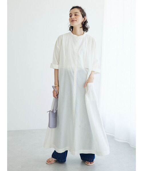 CRAFT STANDARD BOUTIQUE(クラフトスタンダードブティック)の「インドコットン 6分袖丈ハシゴレースワンピース(ワンピース・レディース・チャコールグレー/ブルー/アイボリー・FREE)」の4枚目の写真