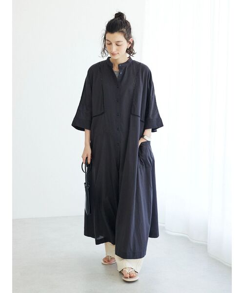 CRAFT STANDARD BOUTIQUE(クラフトスタンダードブティック)の「インドコットン 6分袖丈ハシゴレースワンピース(ワンピース・レディース・チャコールグレー/ブルー/アイボリー・FREE)」の20枚目の写真