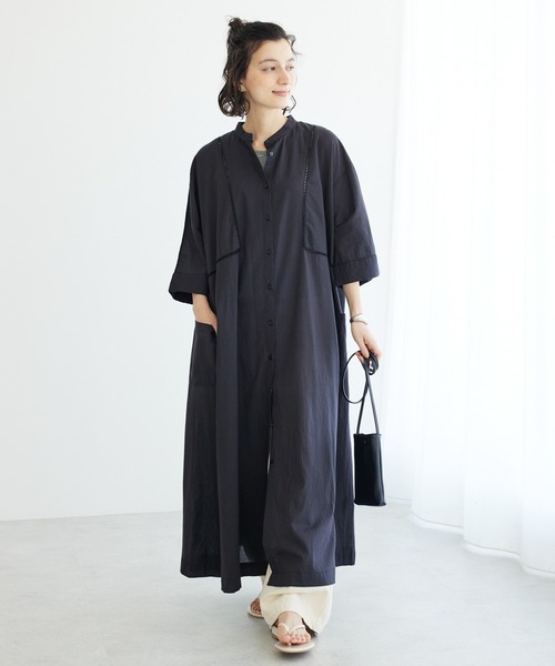 CRAFT STANDARD BOUTIQUE(クラフトスタンダードブティック)の「インドコットン 6分袖丈ハシゴレースワンピース(ワンピース・レディース・チャコールグレー/ブルー/アイボリー・FREE)」の2枚目の写真