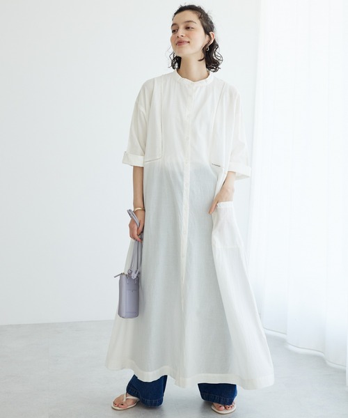 CRAFT STANDARD BOUTIQUE(クラフトスタンダードブティック)の「インドコットン 6分袖丈ハシゴレースワンピース(ワンピース・レディース・チャコールグレー/ブルー/アイボリー・FREE)」の1枚目の写真