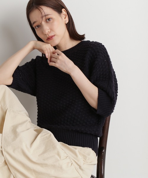 N.（N. Natural Beauty Basic）（エヌエヌナチュラルビューティーベーシック）の「◆ポコポコ編みニット（ニット/セーター・レディース・ホワイト/ネイビー/イエロー/オレンジ・MEDIUM）」の3枚目の写真