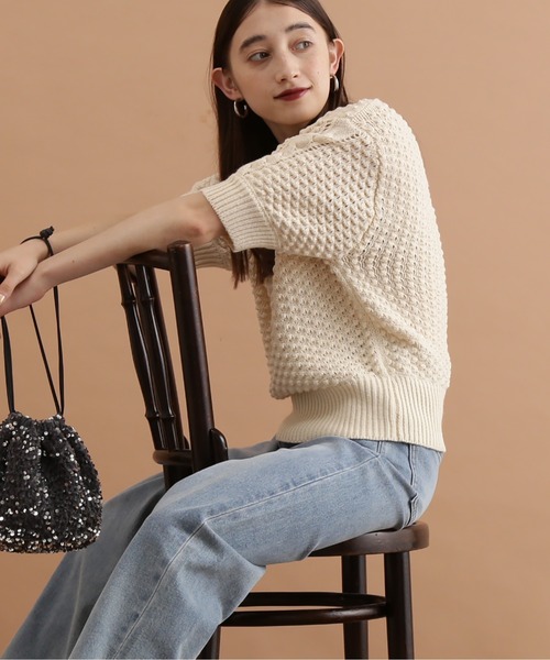 N.（N. Natural Beauty Basic）（エヌエヌナチュラルビューティーベーシック）の「◆ポコポコ編みニット（ニット/セーター・レディース・ホワイト/ネイビー/イエロー/オレンジ・MEDIUM）」の2枚目の写真