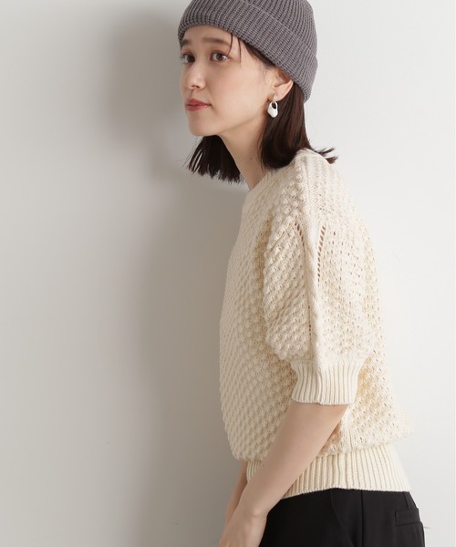 N.（N. Natural Beauty Basic）（エヌエヌナチュラルビューティーベーシック）の「◆ポコポコ編みニット（ニット/セーター・レディース・ホワイト/ネイビー/イエロー/オレンジ・MEDIUM）」の12枚目の写真