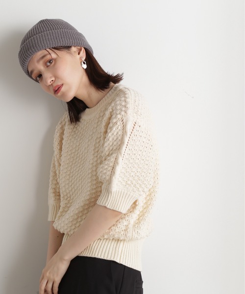 N.（N. Natural Beauty Basic）（エヌエヌナチュラルビューティーベーシック）の「◆ポコポコ編みニット（ニット/セーター・レディース・ホワイト/ネイビー/イエロー/オレンジ・MEDIUM）」の8枚目の写真