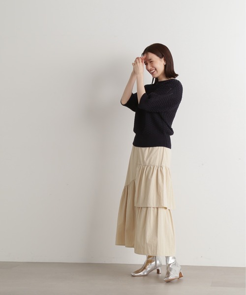 N.（N. Natural Beauty Basic）（エヌエヌナチュラルビューティーベーシック）の「◆ポコポコ編みニット（ニット/セーター・レディース・ホワイト/ネイビー/イエロー/オレンジ・MEDIUM）」の5枚目の写真