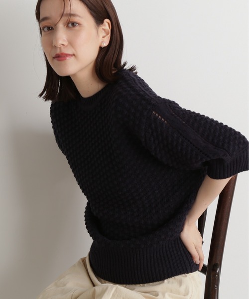 N.（N. Natural Beauty Basic）（エヌエヌナチュラルビューティーベーシック）の「◆ポコポコ編みニット（ニット/セーター・レディース・ホワイト/ネイビー/イエロー/オレンジ・MEDIUM）」の14枚目の写真