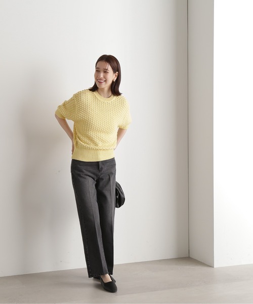 N.（N. Natural Beauty Basic）（エヌエヌナチュラルビューティーベーシック）の「◆ポコポコ編みニット（ニット/セーター・レディース・ホワイト/ネイビー/イエロー/オレンジ・MEDIUM）」の6枚目の写真