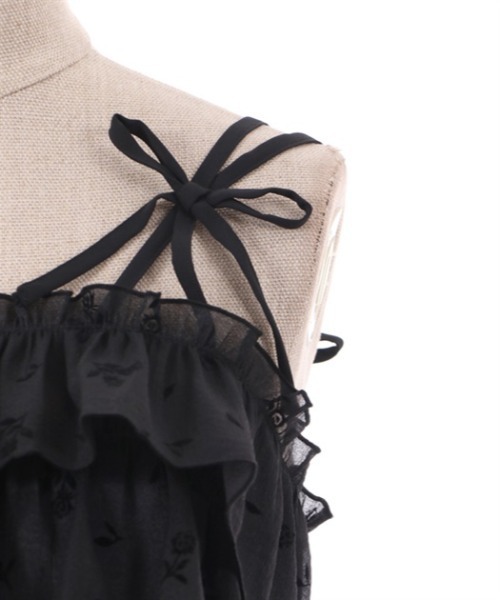 axes femme POETIQUE(アクシーズファムポエティック)の「フロッキープリントジャンスカ(ジャンパースカート・レディース・ブラック/ピンク/サックスブルー・MEDIUM)」の21枚目の写真
