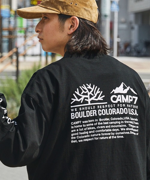 CAMP7（キャンプセブン）の「【CAMP7】ロゴデザインモックネック長袖Tシャツ / 抗菌・防臭（Tシャツ/カットソー・メンズ・ホワイト/ブラック・XL/L/M）」の2枚目の写真