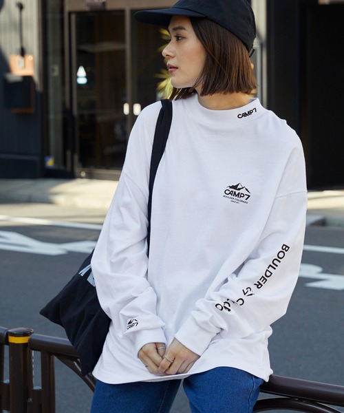 CAMP7（キャンプセブン）の「【CAMP7】ロゴデザインモックネック長袖Tシャツ / 抗菌・防臭（Tシャツ/カットソー・メンズ・ホワイト/ブラック・XL/L/M）」の6枚目の写真